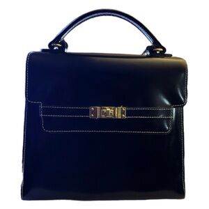 Vintage 90s Talbots Black Leather Front Clasp Classic Minimalist Bag